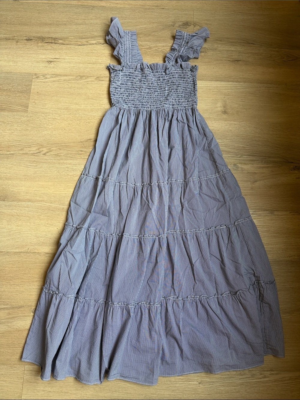 Hill House Navy Gingham Ruffle-strap Tiered Maxi Dress XS Nap